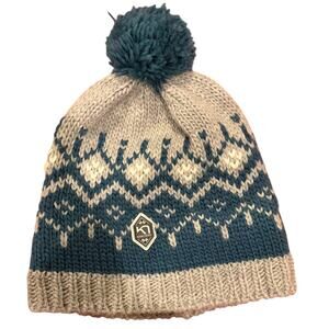 KARI TRAA Women's Unisex Fairisle Beanie Hat One Size OS Wool Blend Winter Pom